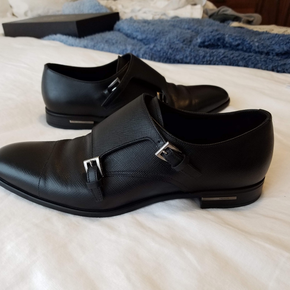 Prada Double-Monk Strap Men's size 8 Leather Dress Formal Shoes